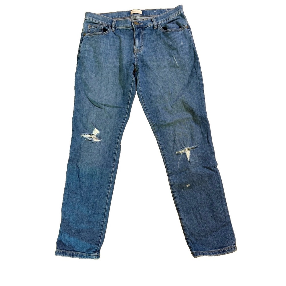 Loft Boyfriend Jeans Women Sz 0‎ (30x27) Blue Distressed Medium Wash Relaxed Fit